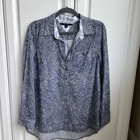 Tommy Hilfiger Blouse Navy/White Quarter Button Size M - Picture 7 of 12